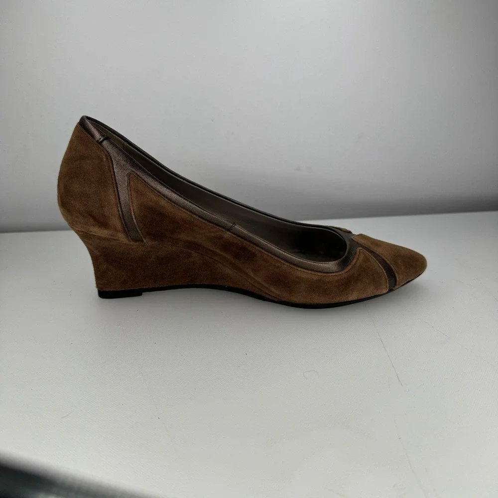 Aquatalia Marvin‎ K Pumps Women 6.5 Brown Suede Leather Pointed Toe Wedge Shoes